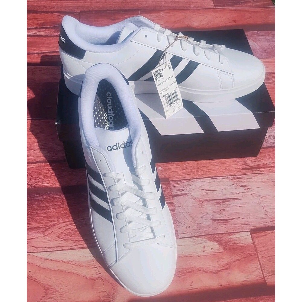 Adidas Grand Court 2.0 Casual Shoes White / Black Men  Sz 14 GW9195